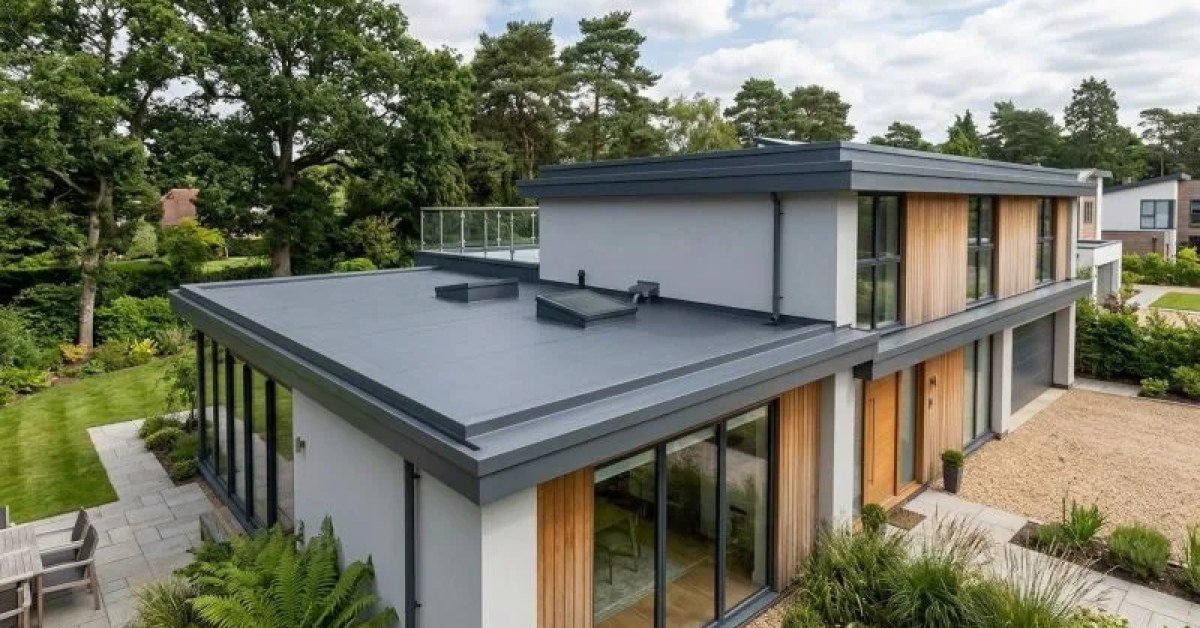 Low-slope flat roof on a residential property