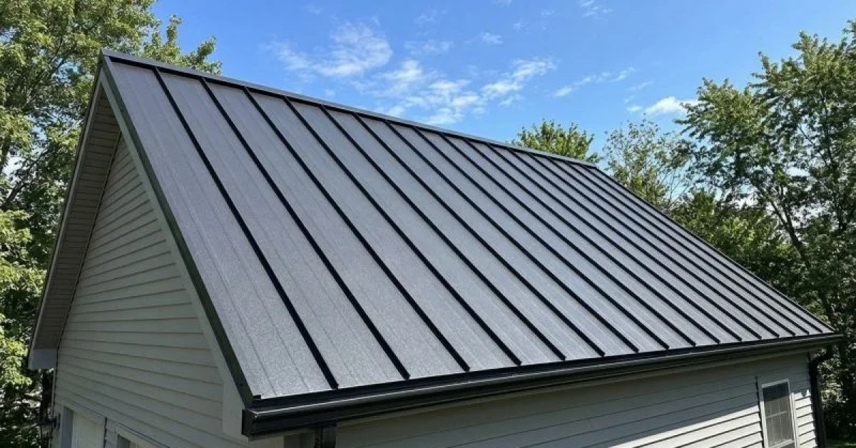 Residential metal roof viewed from above